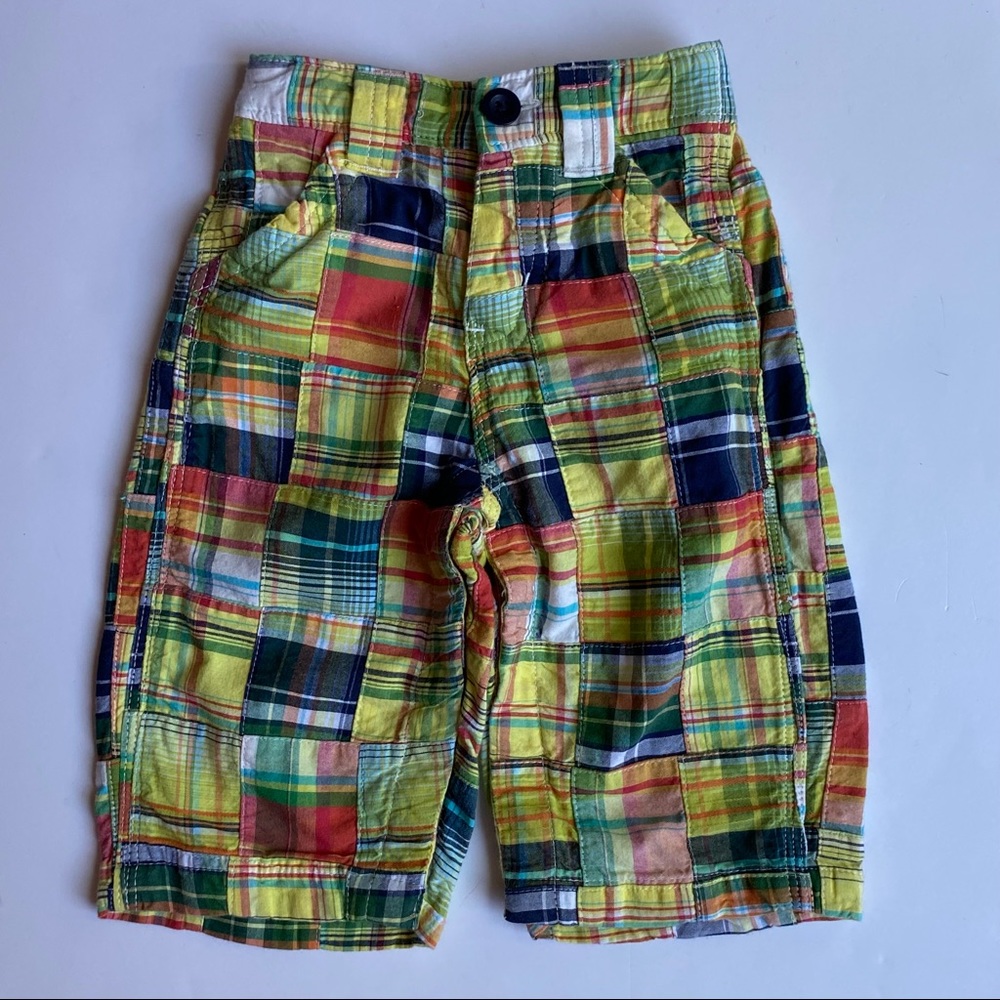 Gap Pants Size 6 12 Months Plaid Patchwork fabric Yellow, Blue green baby boys